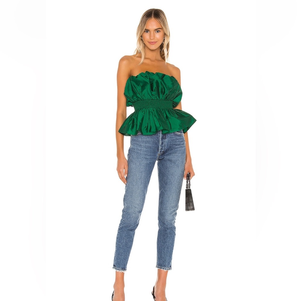 MAJORELLE Women’s Green Ruched Taffeta Sleeveless Top Size Small NWT - Picture 4 of 7